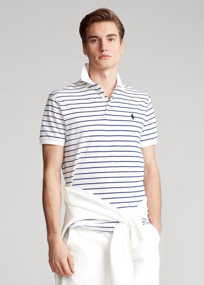 Polos Polo Ralph Lauren Hombre Blancos / Azul Rey - Custom Slim Stretch Mesh - JHMIB7192